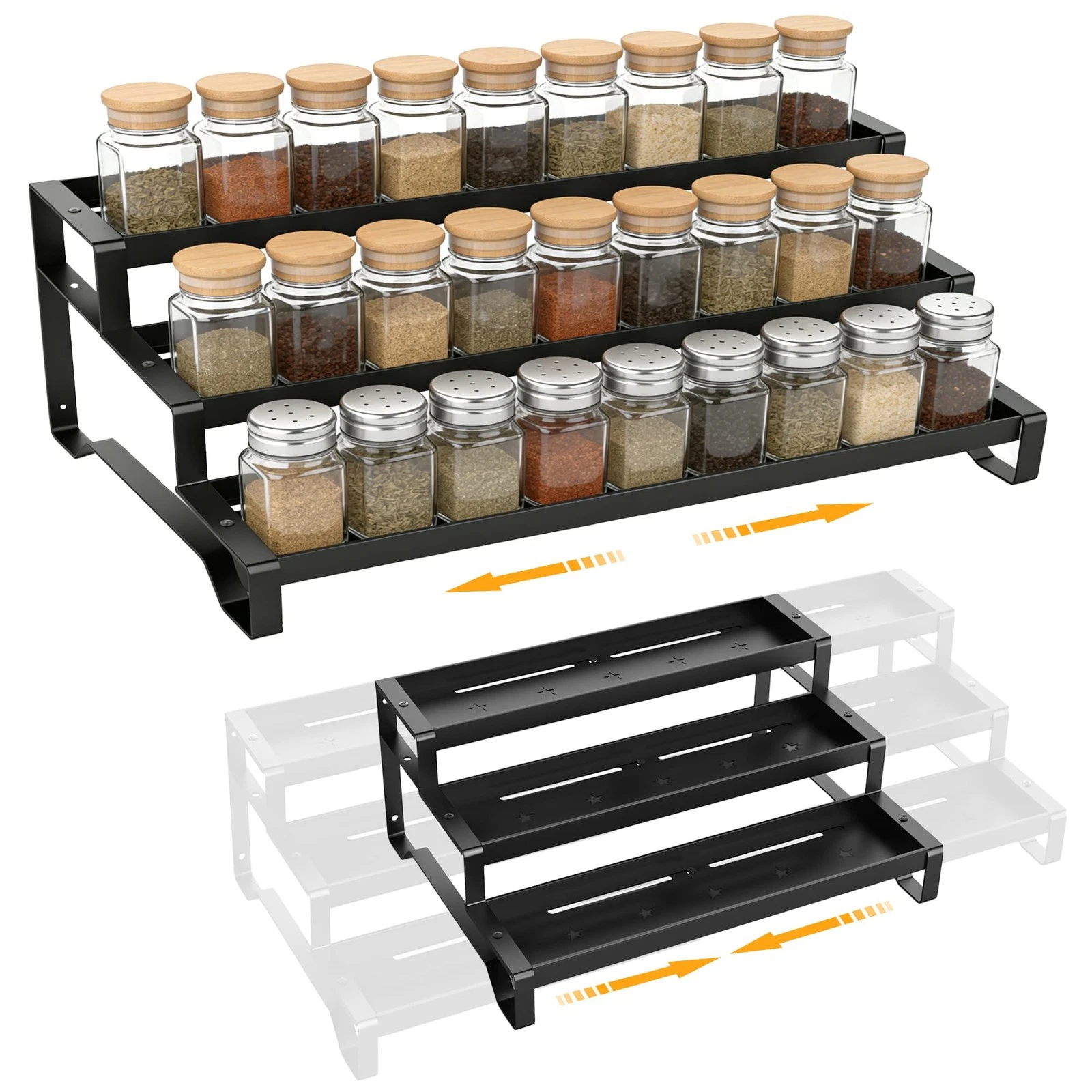 3-Tier Spice Rack Organizer, 13"-21.5" Expandable Spice Organization Shelf, M...