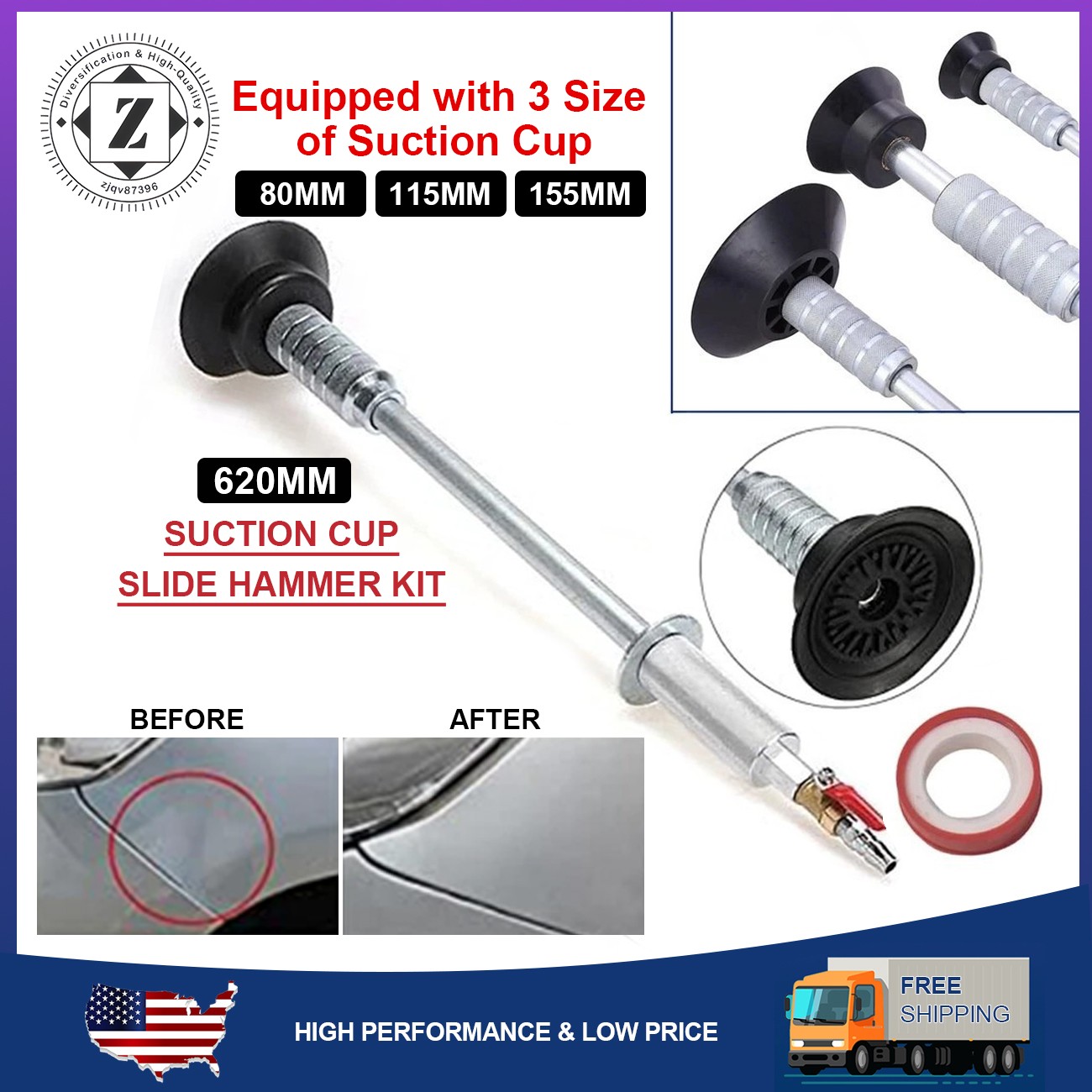 Air Pneumatic Dent Puller Car Auto Body Repair Suction Cup S