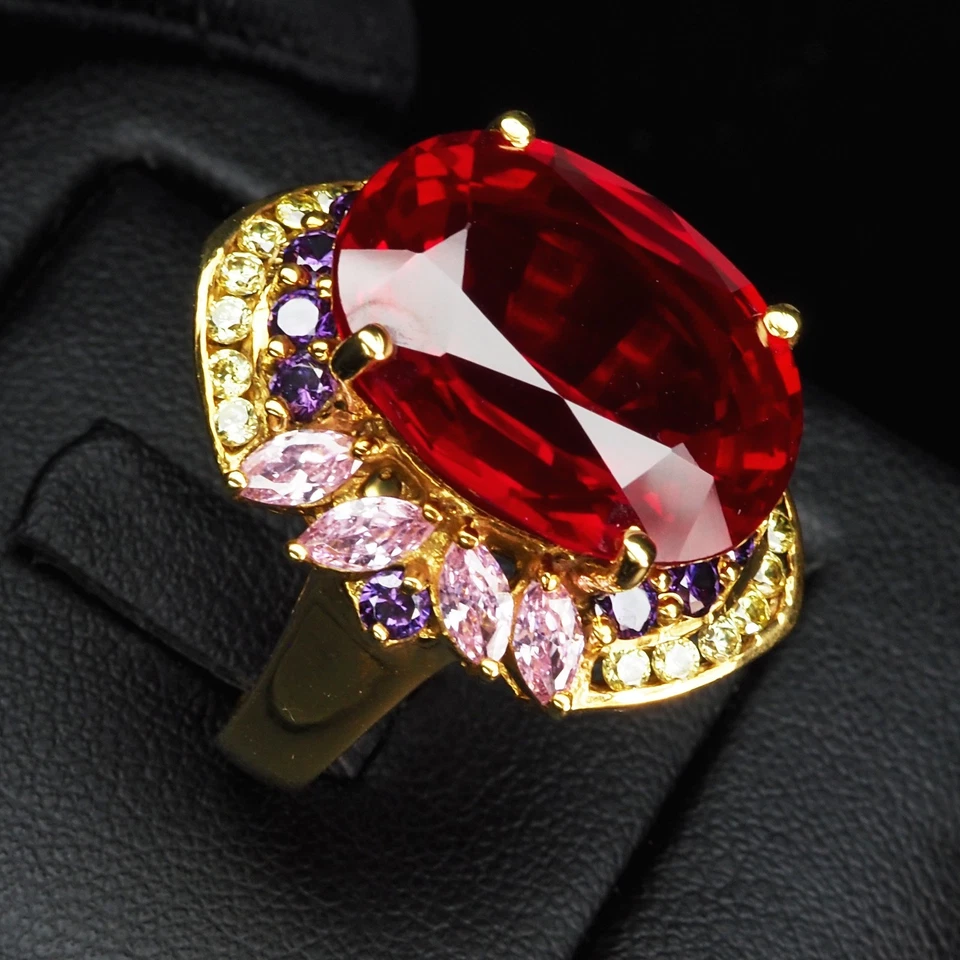 Anelli fatti a mano glamour spinello rosso sangue ovale 20,15 ct argento... - Immagine 4 di 4