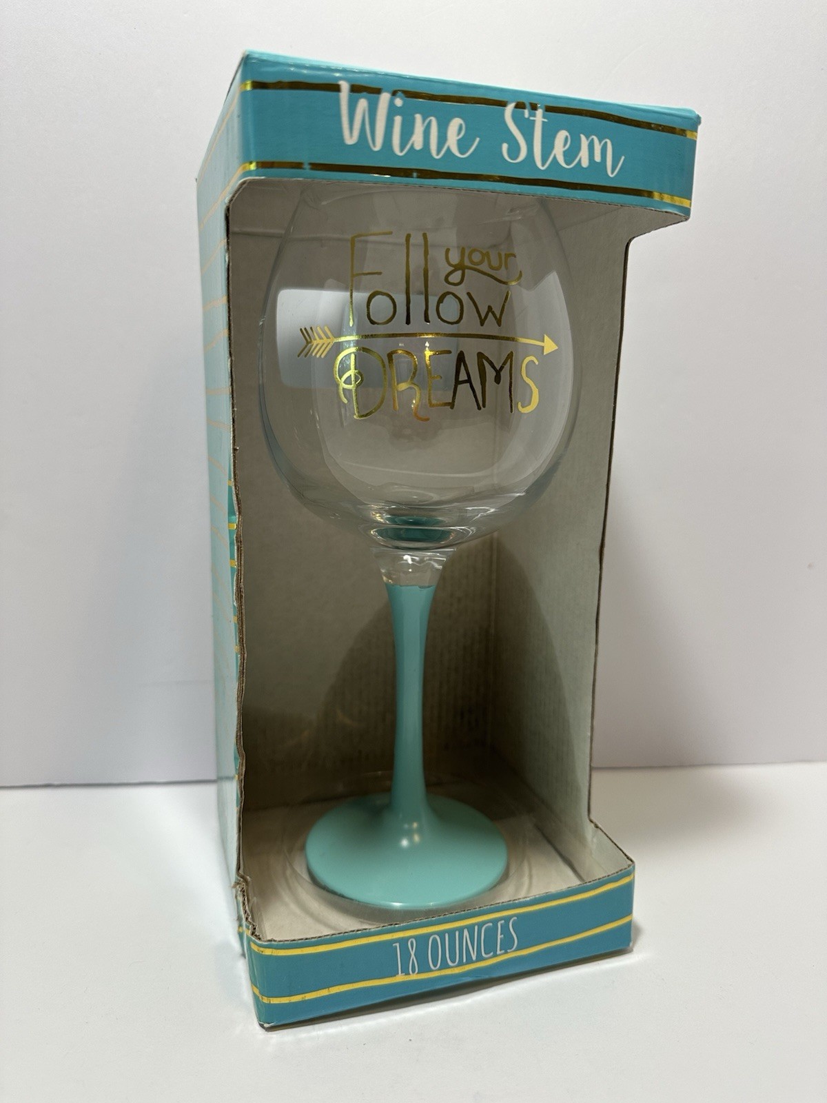 TMD Holdings “Follow Your Dreams” 18 oz Wine Stem Glass 8.5” New In Package