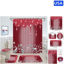 4-Piece Romantic Glitter Shower Curtain Set with Multipurpose Rugs - 72 x 72