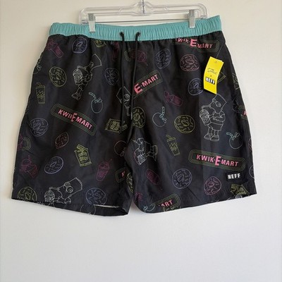 NEFF Simpsons Mens 2XL Swim Trunks Kwik E Mart Bart Simpson Black Beach NWT
