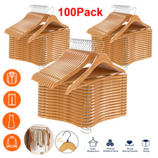Wooden Hangers Pack of 10/30/60/80/100 Home Suit Hangers Premium Natural Finish