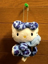 Rare 2012 Osaka Limited Hello Kitty Blue Leopard Print Plush Keychain 3.7in