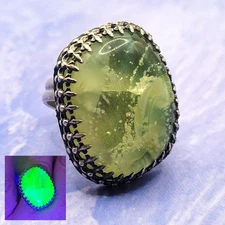 Sterling Vaseline Factory Slag Glass Ring Large Statement Uranium Glass Ring 925
