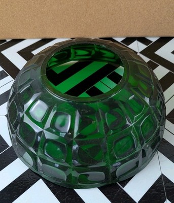 Vintage Mid Century Modern Dark Green Optic Acrylic Dome Light Fixture Shade 9''