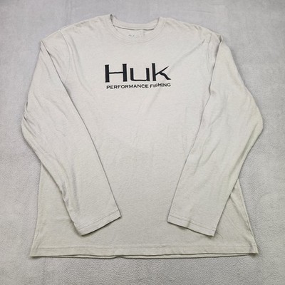 Huk T-Shirt Men's M Gray Long Sleeve Performance Fishing Stretch Graphic Logo
