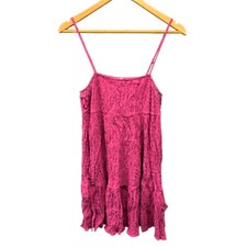 Urban Outfitters Women's Size S Pink Textured Ruffle Hem Crinkle Mini Dress