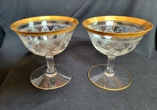 Tiffin Franciscan Set of 2 "Minton"? GOLD Optic Champagne Coupe Sherbert Glasses