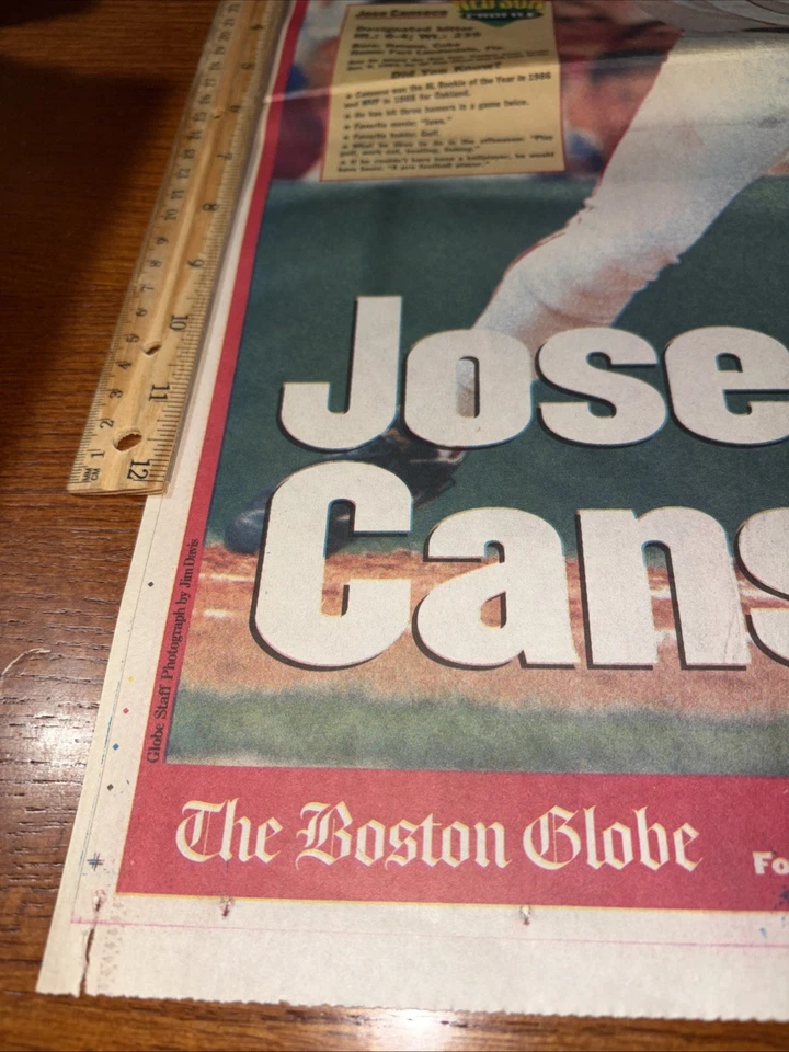 1995 VTG Boston Globe Red Sox Profile Poster Insert: Jose Canseco - Image 2 of 4