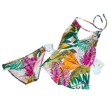 NWT Gibson Latimer Womens Swimsuit Set S Floral Halter Bikini Tankini Vacation