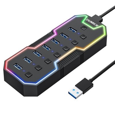 USB 3.0Hub, 7PortUSBExpander mit RGBLEDStreifen für MacBook, Mac Pro, Mac min...