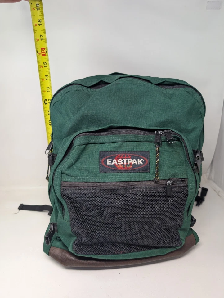 Vintage Eastpak  Backpack Made In USA Forest Green Leather Bottom 90s - Image 3 of 4