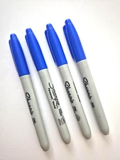 BLUE Sharpie Markers Fine Point Permanent Marker Lot Of 4