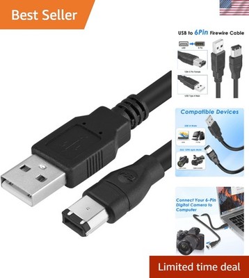 Multi-Layer Shielded 6-Pin Firewire to USB Adapter Cable - 1.8m for Legacy Gear