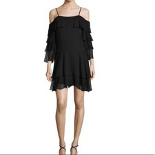 Alice + Olivia cold shoulder lexis black ruffle dress silk sz 0