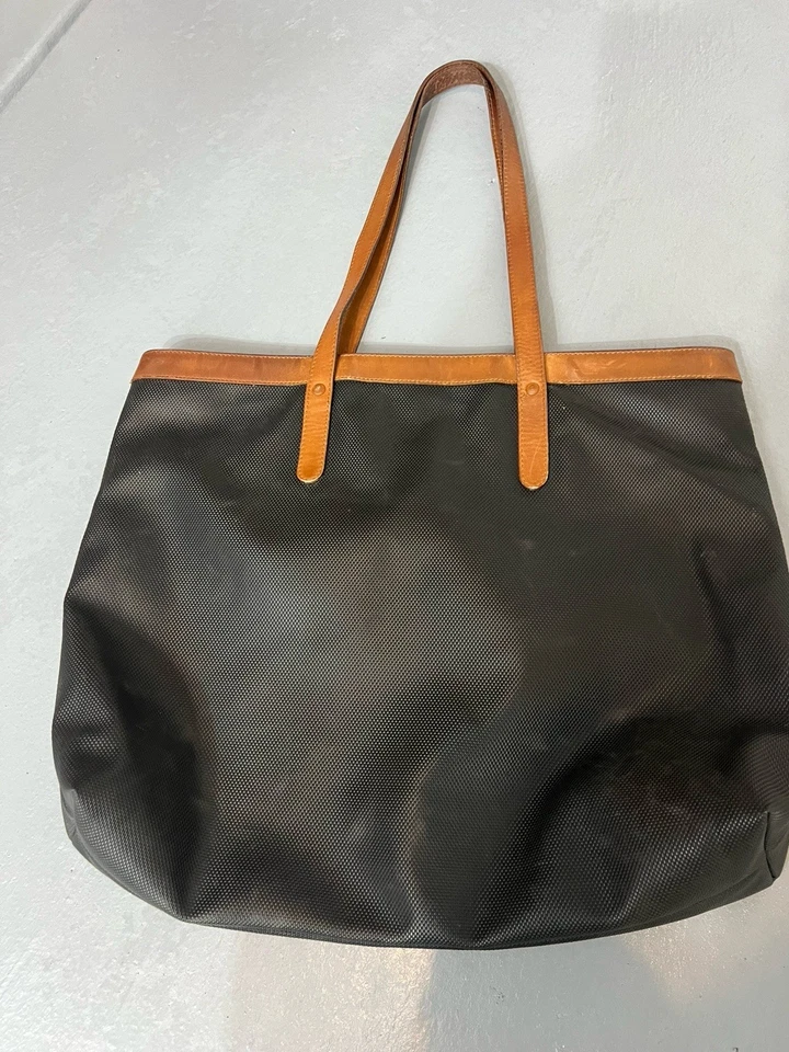 Bolso de Mano Salvatore Ferragamo Vintage Negro Recubierto de Lona y Cuero Tostado Foto 4 de 4