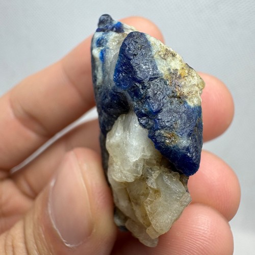21 Gram Natural Translucent Blue Hauyne Specimen with Calcite from Afghanistan - Picture 8 of 10