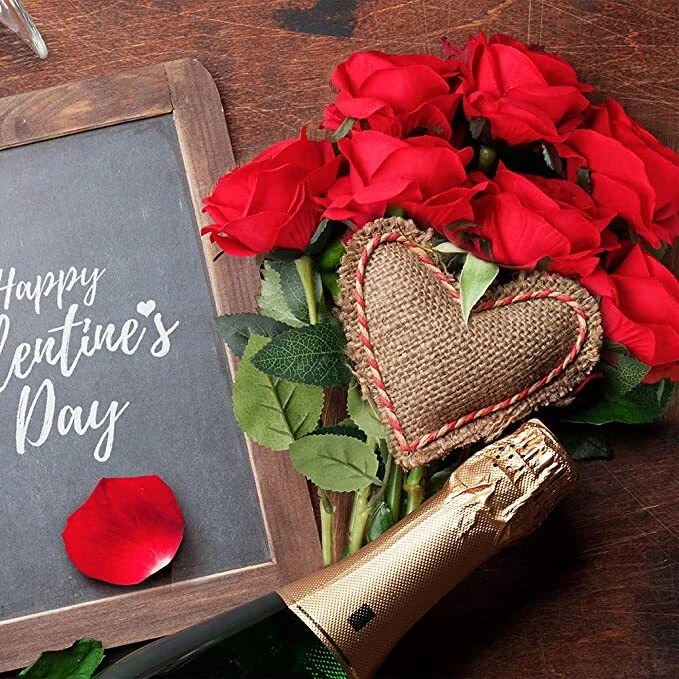 20 peças rosas de seda vermelha flores artificiais buquê realista decoração para casa namorados - Imagem 4 de 4