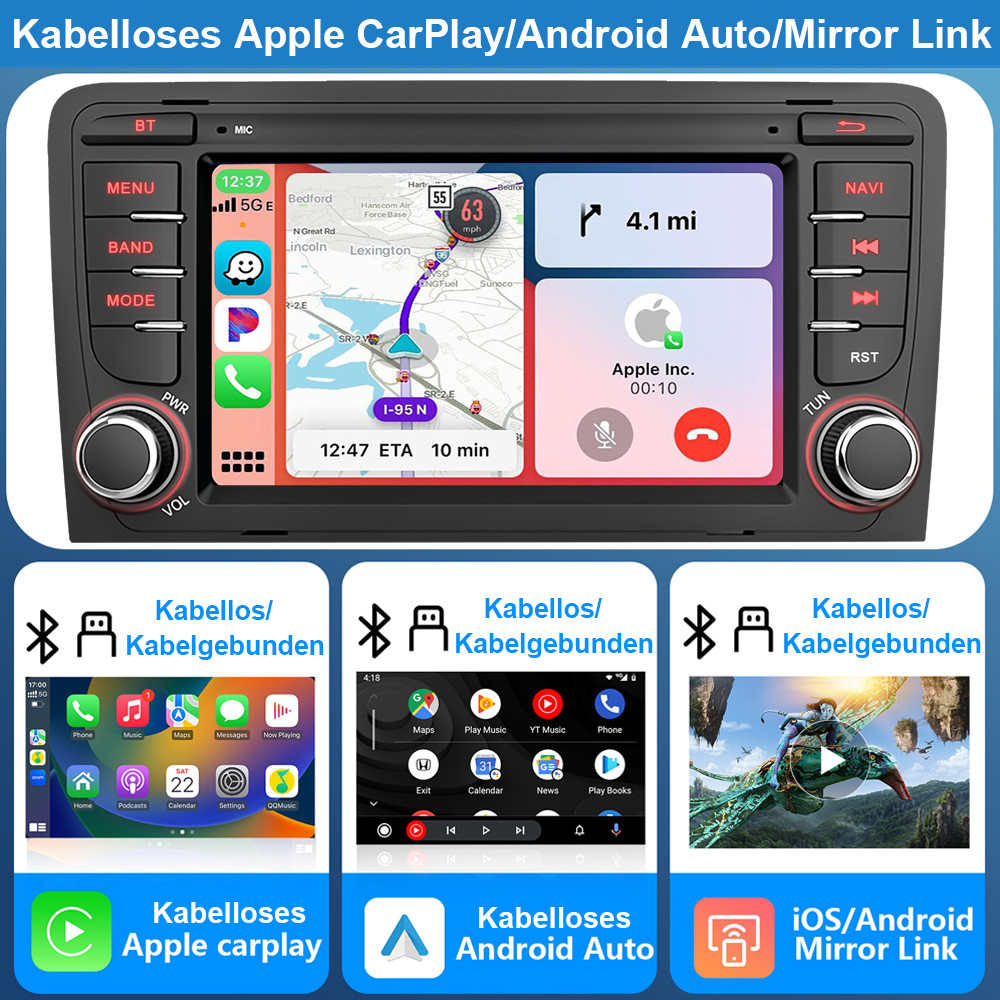 64GB 7 Android 13.0 Autoradio CarPlay GPS WifiMikrofon Für Audi A3S3RS3 2012
