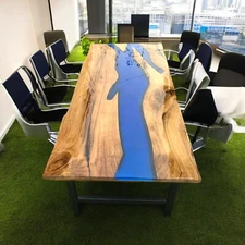 Rectangle Blue Epoxy Resin Dining Table Console Bar Kitchen Cafeteria Coumtertop