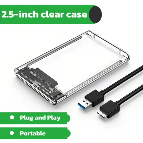 2.5" USB 3.0 SATA External Hard Drive Enclosure Clear Case for HDD SSD Plug&Play