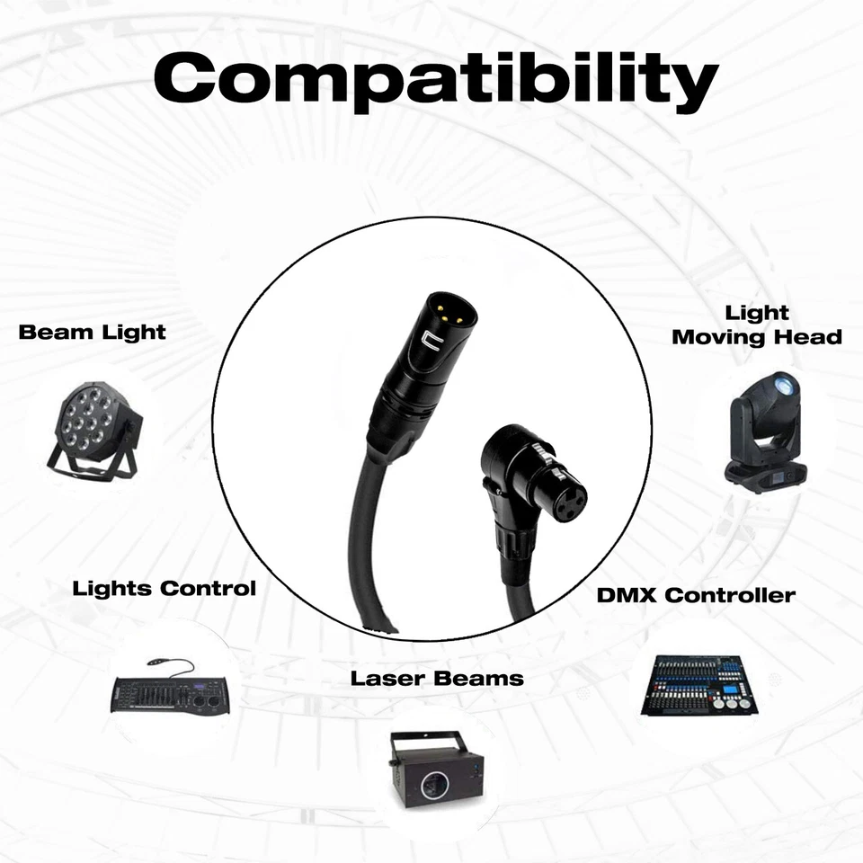 DMX Patch Cable 3-Pin XLR Male to Right Angle Female - 120 ohm DMX512 Data Cord - Image 3 of 4