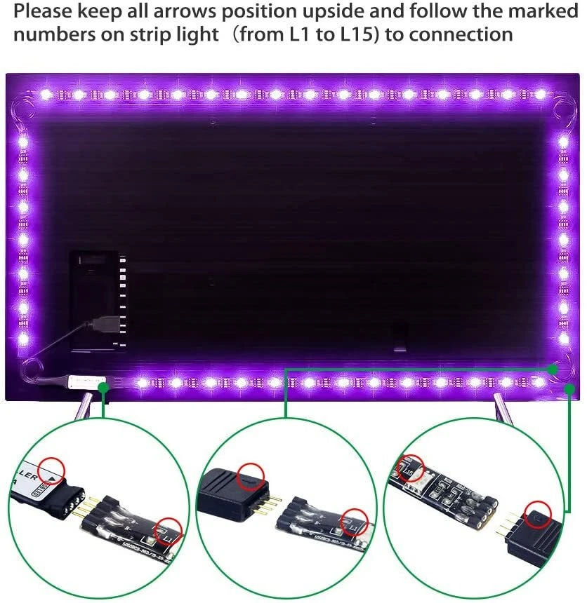 TV LED Backlight 4 x 50CM USB RGB 5050 Strip Light Remote Kit 5V 30Leds/M - Image 2 of 4