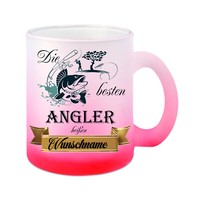 "Glas-Tasse Weiß/Rot \" Die Besten Angler HeißEn (Wunschname) \" Kaffeetasse"