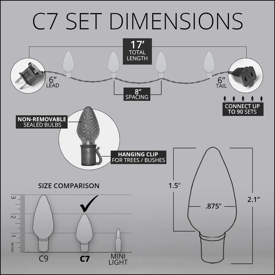 25 LED Christmas Light Set C7 Indoor Outdoor Home Holiday Party String Lights - Image 2 of 4