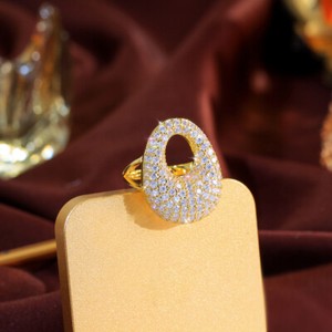 Authentic Brilliant Silver Plated CZ Adjustable Pave Settings Geometric Engagement Ring
