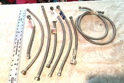 Set of 8  Faucet Water Supply Lines Stainless Steel Braided 3/8  OD Never Used