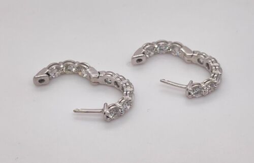 18K White Gold 2.20 Ct Natural Round Diamond Huggie Inside Out Hoop Earrings - Picture 5 of 7