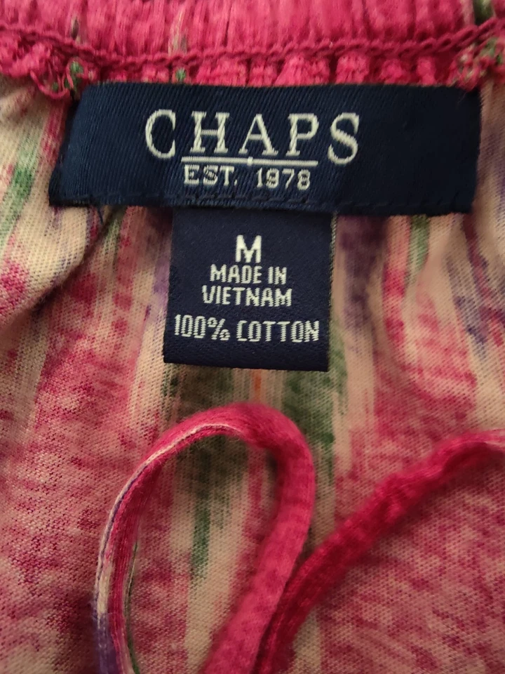 Blusa Top Chaps Rosa Multicolor Estampado Tribal Manga Campesino Algodón M Foto 4 de 4