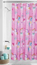 Rainbow Unicorn Fabric Shower Curtain 70x72 Pink Girls Kids Child Butterfly