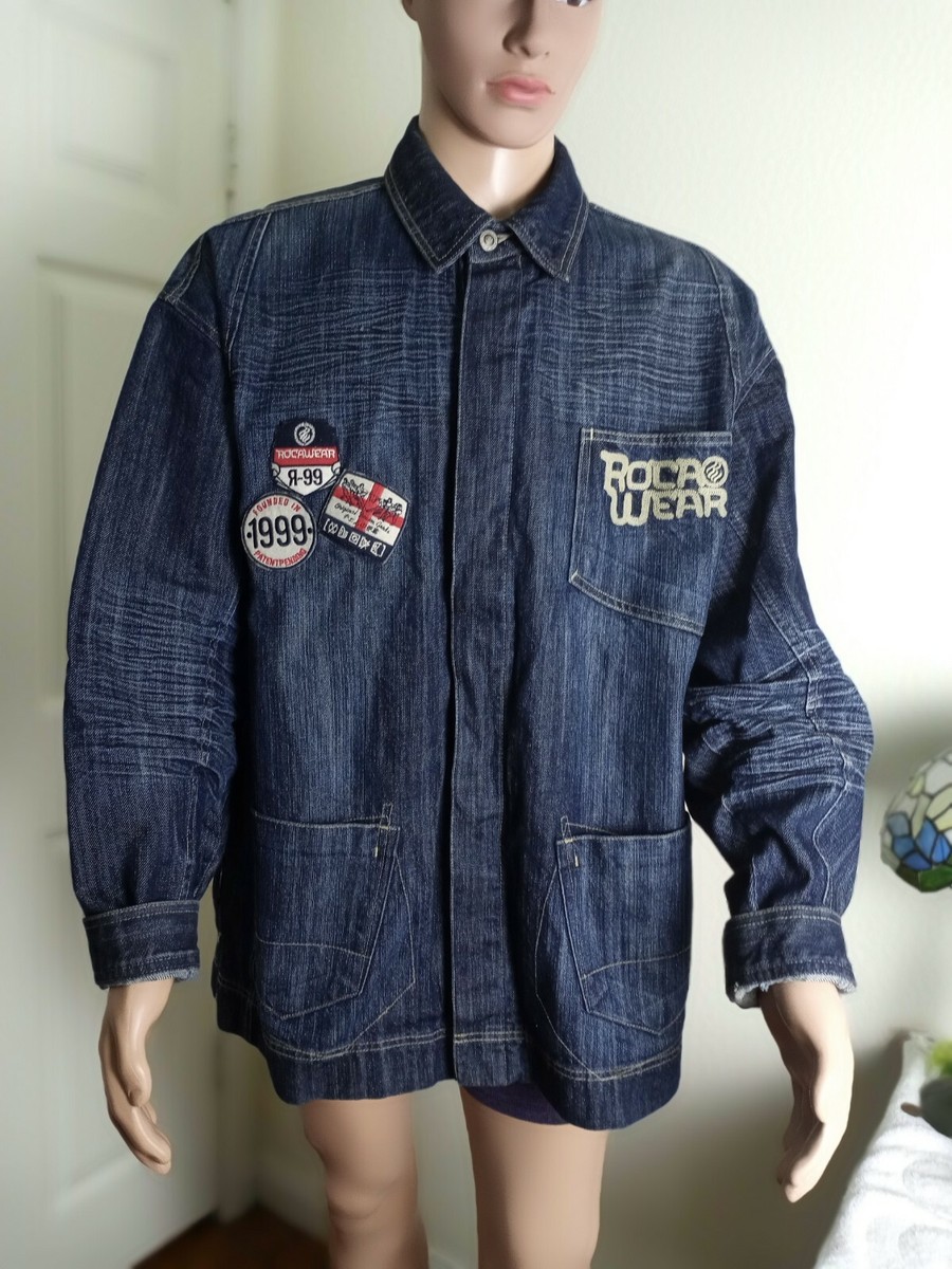 ROCA WEAR MENS XL BLUE SOFT DENIM CASUAL/WORK JACKET W/EMBROIDERED