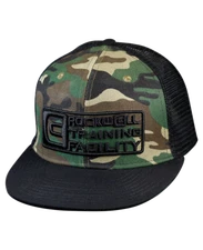 Rockwell Training Facility Snapback Flat Brim Trucker Hat, Camo/Black, One Size