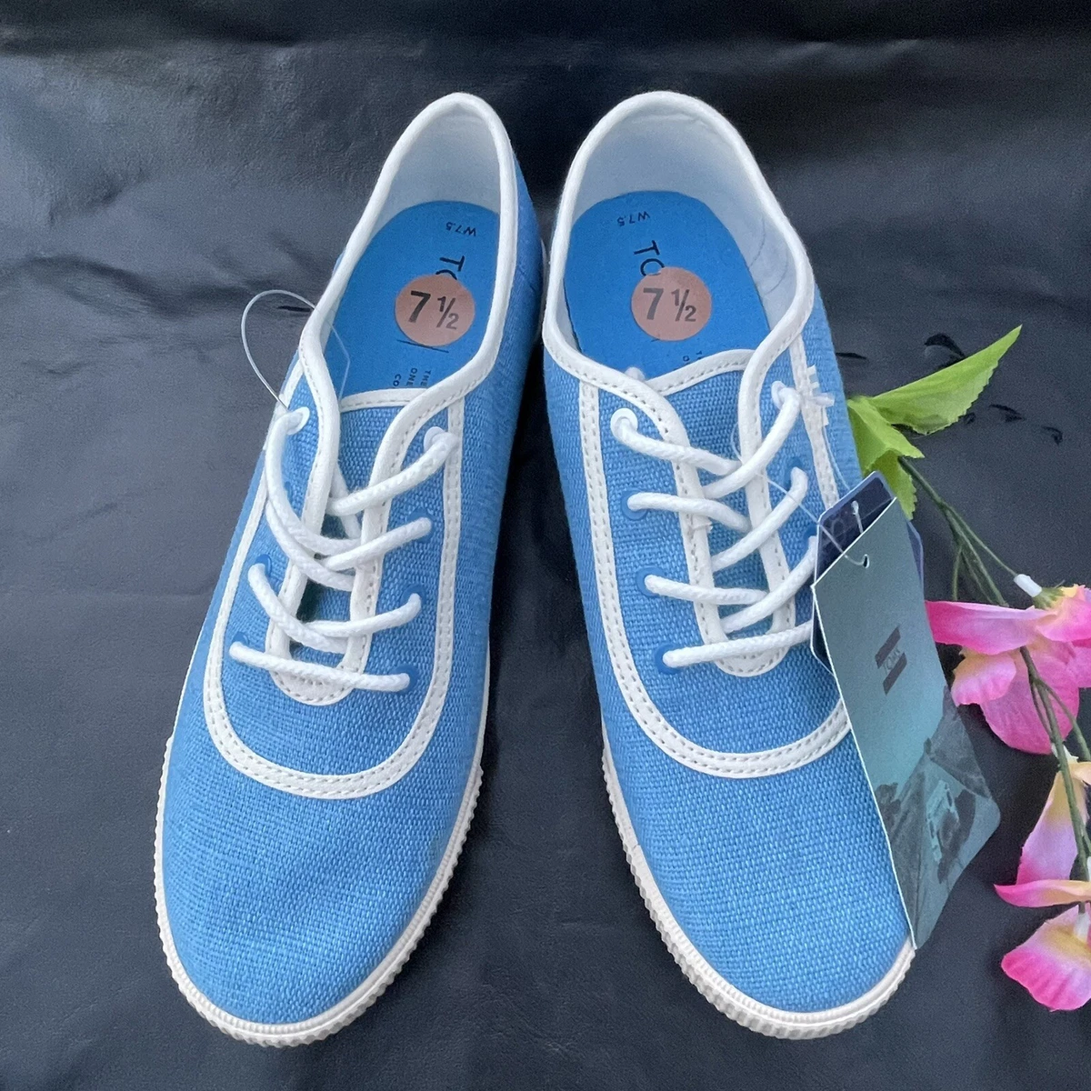 Toms Carmel Sneakers Women s Blue Canvas Lace Up Size 7 1 2
