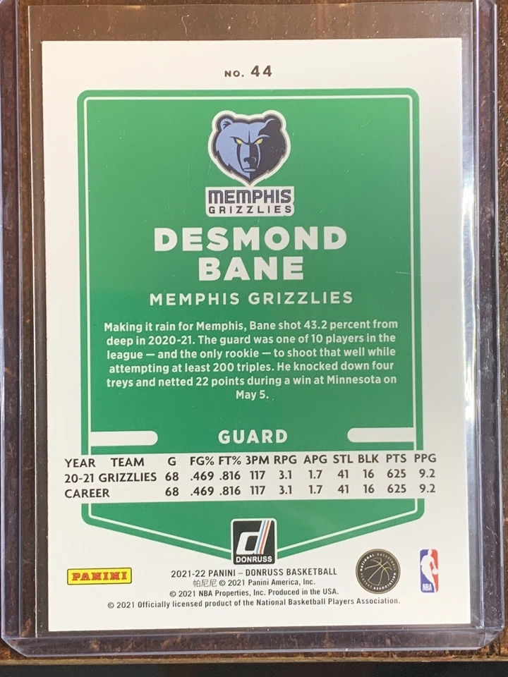 2021-22 Donruss Desmond Bane Holo Orange Laser Parallel #44 Memphis Grizzlies - Image 2 of 2