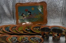 Ohio Art Vintage Mickey Mouse & Friends Tin Tea Set with Plates, Cups & Tray