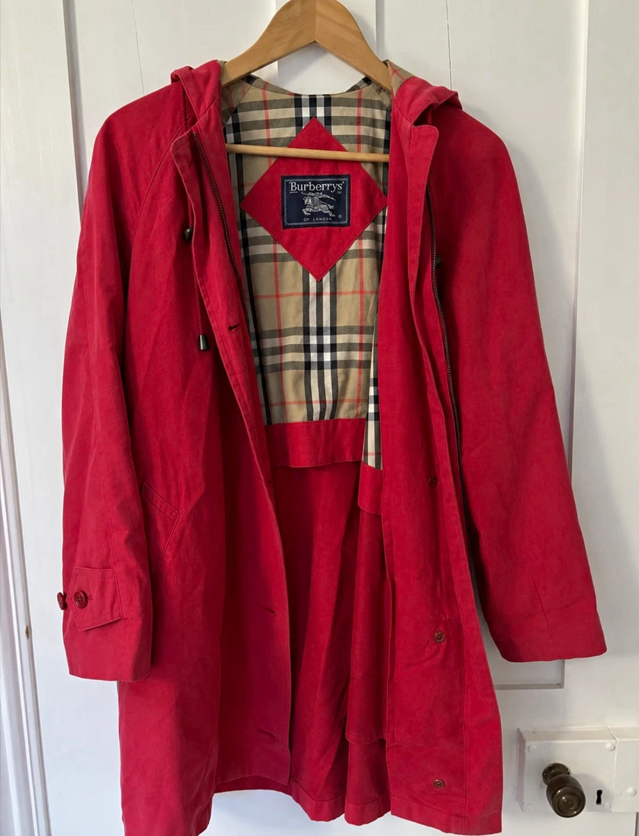 Abrigo chaqueta de campo vintage Burberrys rojo con capucha Nova Check etiqueta 2 se adapta a Reino Unido 8-10