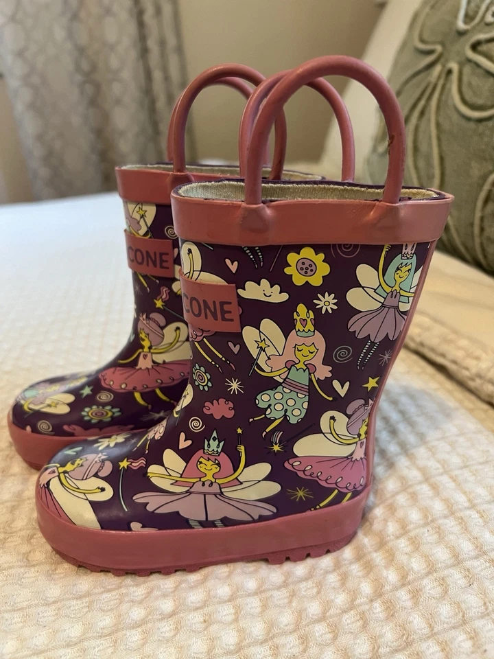 Lone Cone Girls Insulated Fairy Floral Rainboots Size 4 Purple Pink Waterproof - Image 3 of 4