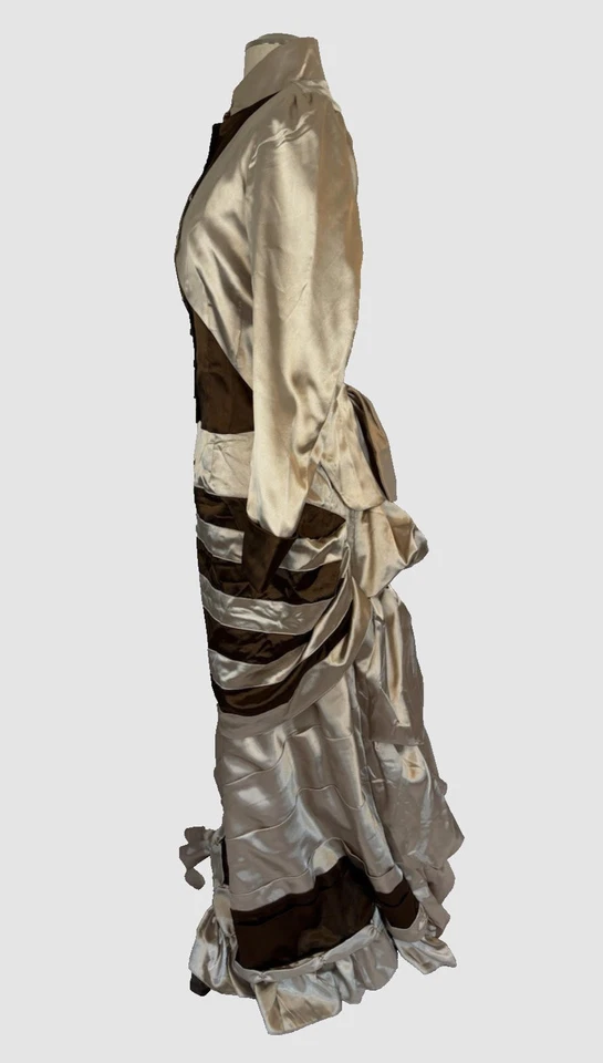 Vestido victoriano Von Lancelot 2 piezas tostado/marrón bullicio lazo disfraz disfraces nuevo en paquete Foto 2 de 4