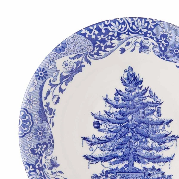 Cuenco de árbol de Navidad italiano Spode azul - Plato de vacaciones de porcelana de 7,9" Foto 2 de 4
