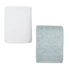 WHITE + SLATE Broyhill Damask Jacquard Textured Cotton Velour 30x56 BATH Towels
