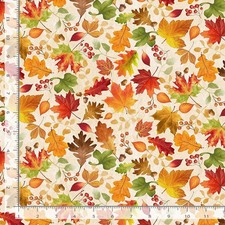 Gather Grateful Heart Fabric Fall Leaf Toss Cream Timeless Treasures YARD
