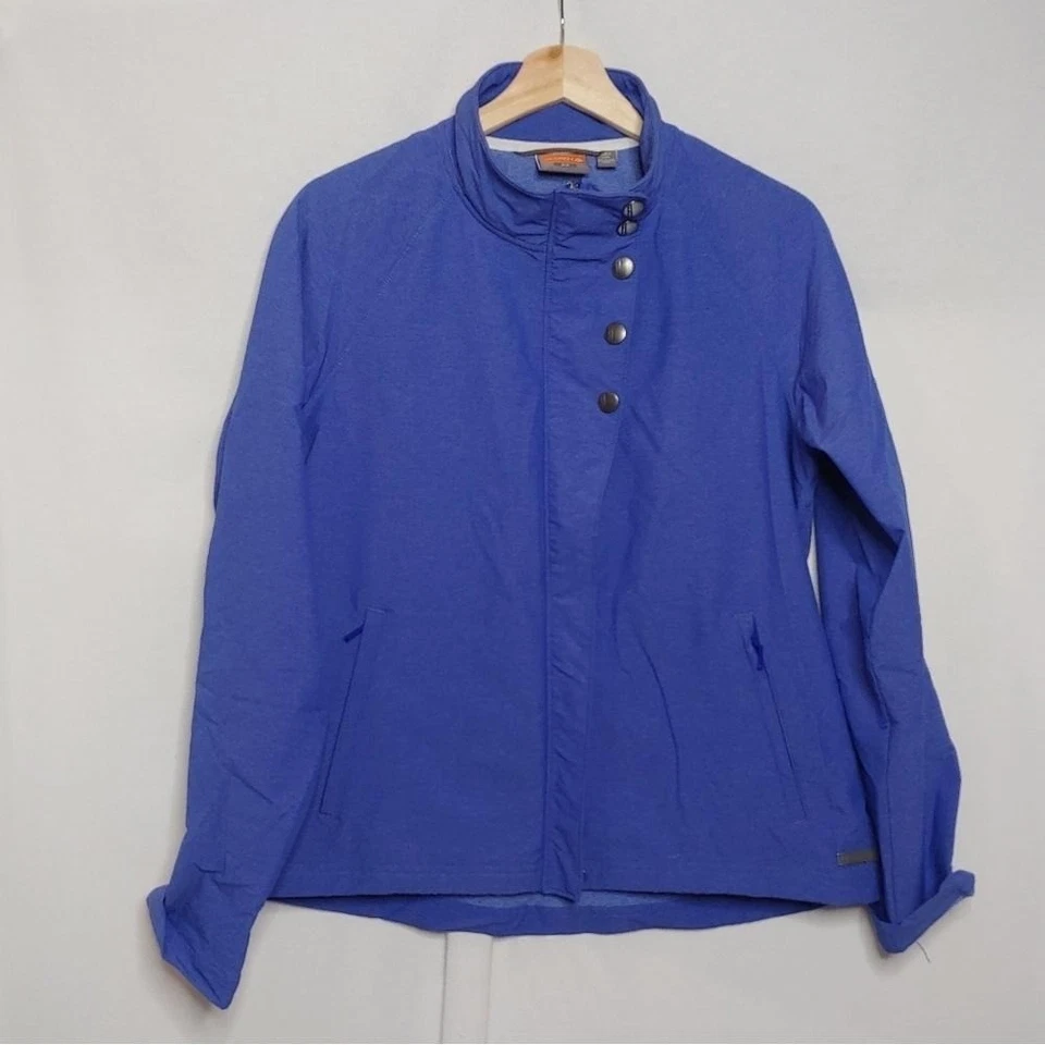Merrell Lightweight Soft Shell Jacket Full Zip Asymmetrical Snap Button Blue M - Image 2 of 4