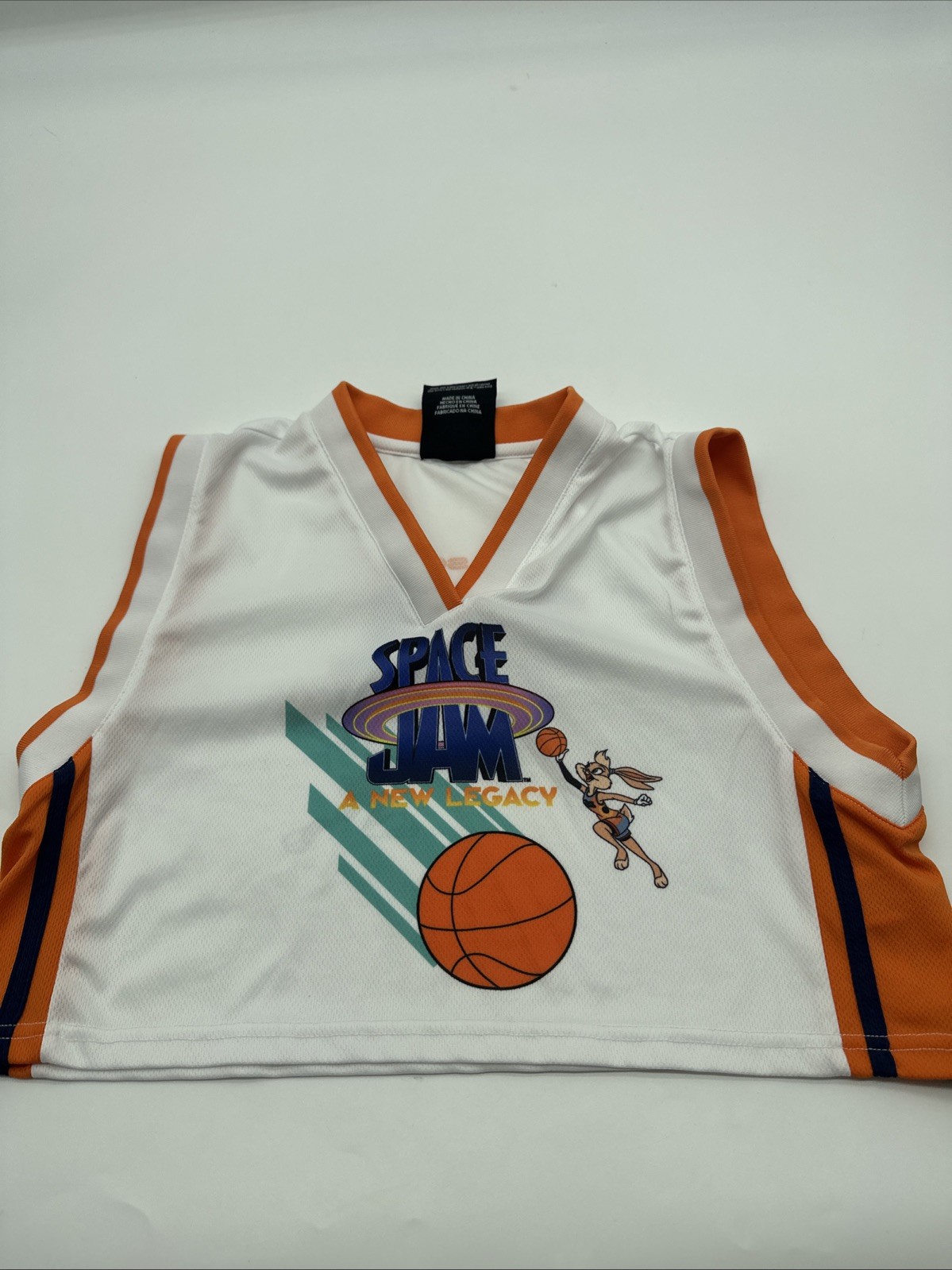 Space Jam Graphic Print White Cropped Jersey Women Small Forever 21