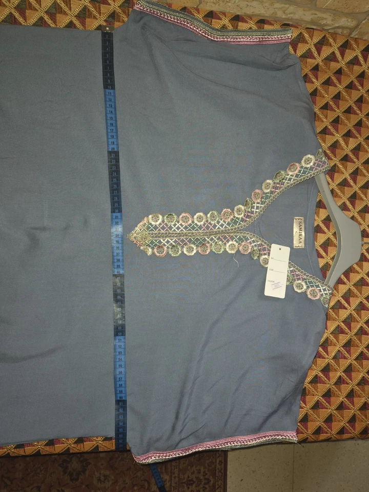 Gandoura chic en coton XL Bleu gris Broderie raffinée NEUVE - Photo 4/4