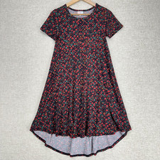 LuLaRoe Dress Womens XXS Black Red Floral High Low Swing Jersey Knit Casual